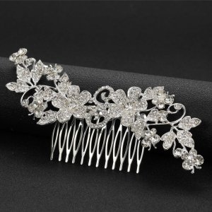 Alloy Hair Comb With Rhinestones and Glass